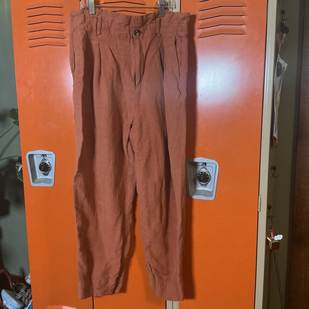 Madewell Linen Blend Track Trousers Pants Neutral Terracotta Orange Tan Size 8